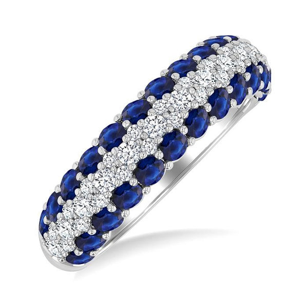 1/2 Ctw Round Cut Diamond Center and 2.4MM Sapphire Border Precious Band in 14K White Gold