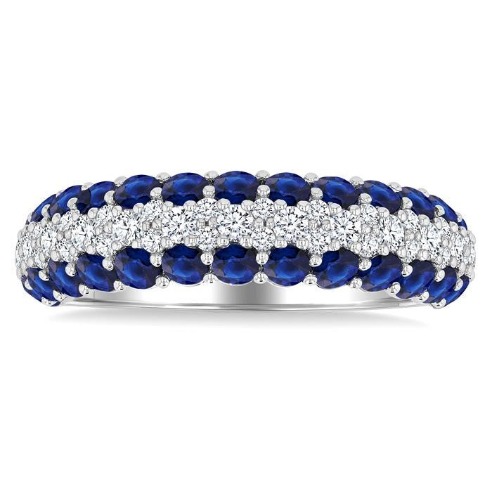 1/2 Ctw Round Cut Diamond Center and 2.4MM Sapphire Border Precious Band in 14K White Gold