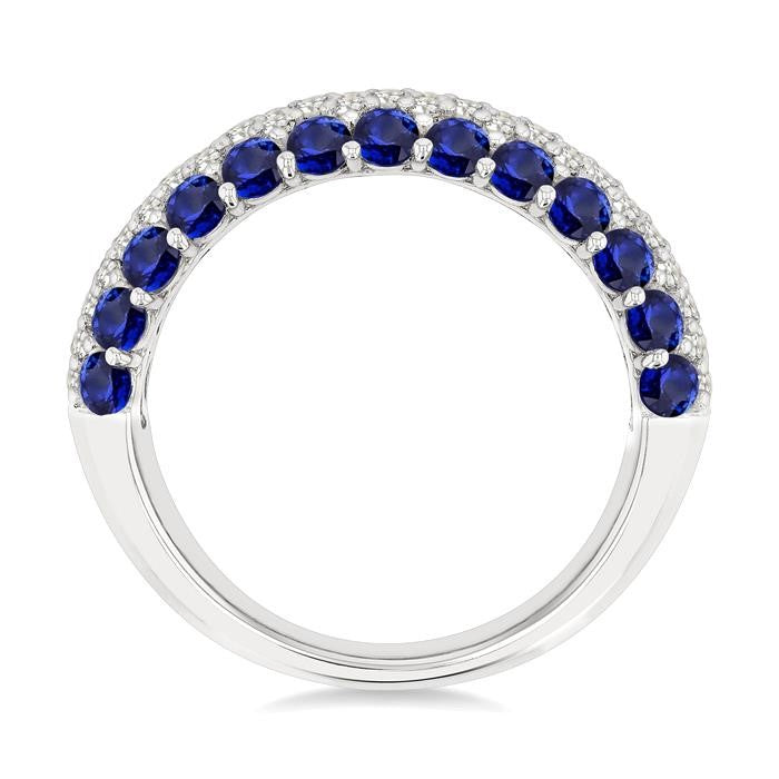 1/2 Ctw Round Cut Diamond Center and 2.4MM Sapphire Border Precious Band in 14K White Gold