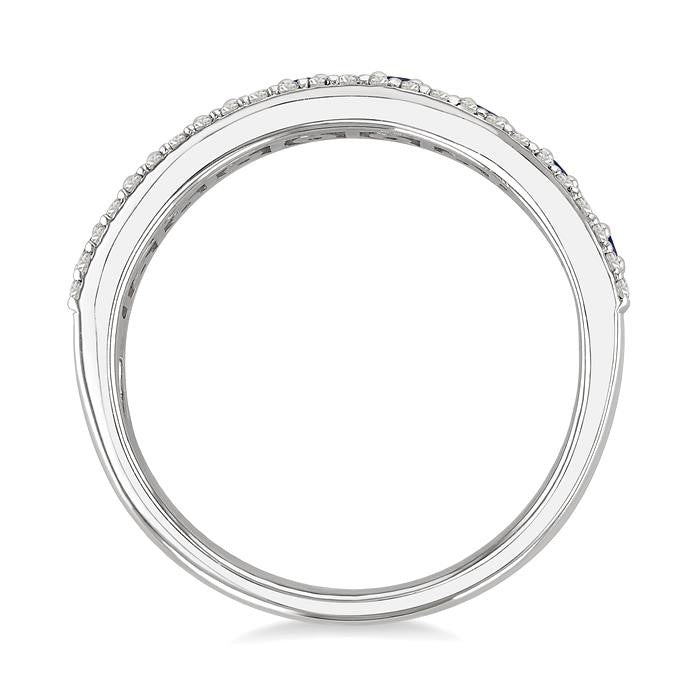 2 MM Round Shape Sapphire and 1/3 Ctw Round Cut Diamond Precious Fashion Band in 14K White Gold