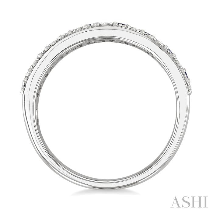 2 MM Round Shape Sapphire and 1/3 Ctw Round Cut Diamond Precious Fashion Band in 14K White Gold