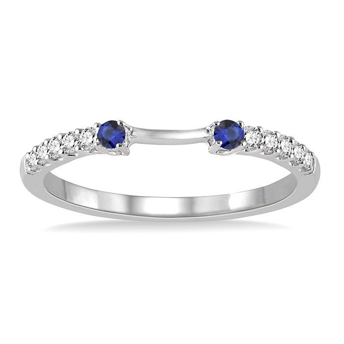 2.10 MM Round Shape Sapphire and 1/6 Ctw Round Cut Diamond Precious Band in 14K White Gold