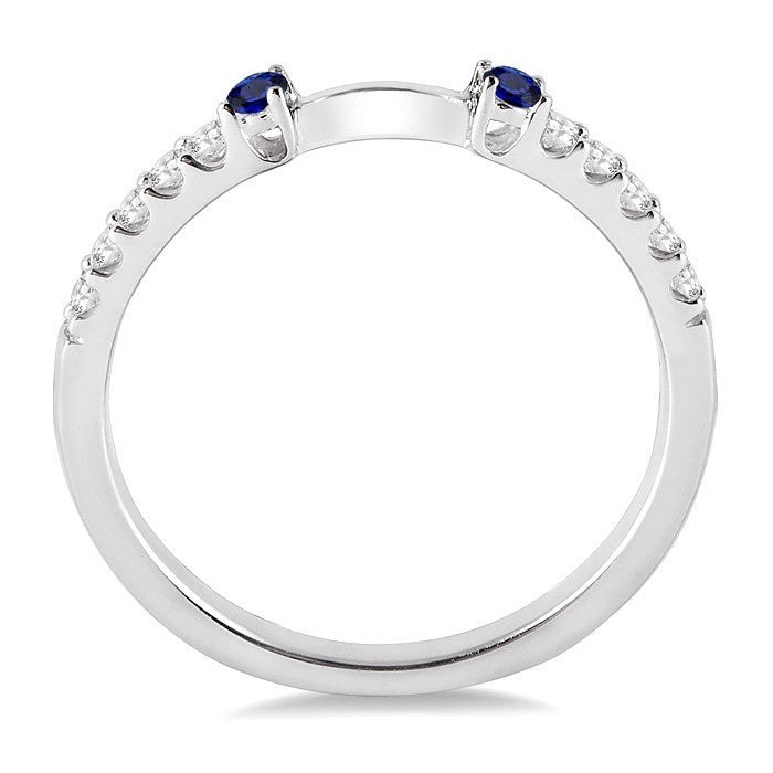 2.10 MM Round Shape Sapphire and 1/6 Ctw Round Cut Diamond Precious Band in 14K White Gold