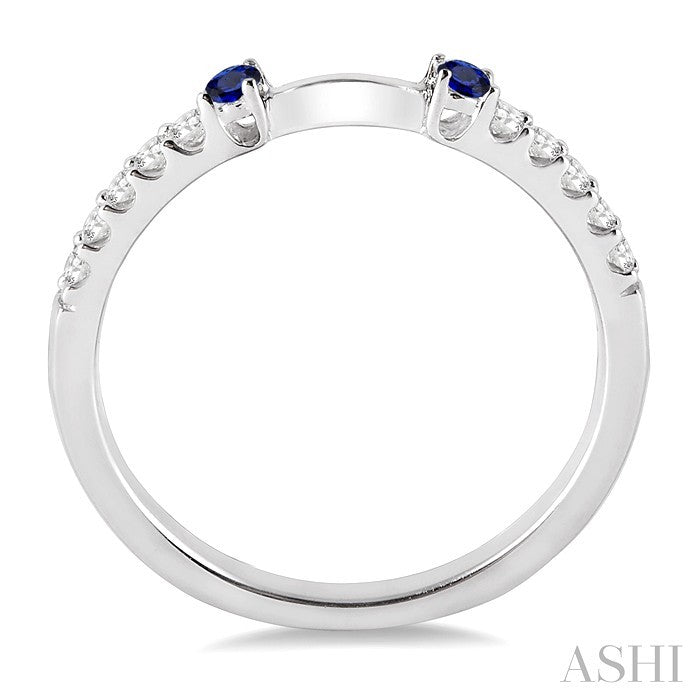 2.10 MM Round Shape Sapphire and 1/6 Ctw Round Cut Diamond Precious Band in 14K White Gold