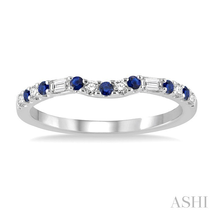 1.55 MM Round Shape Sapphire and 1/6 Ctw Baguette and Round Cut Diamond Precious Band in 14K White Gold