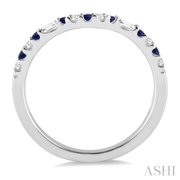 1.55 MM Round Shape Sapphire and 1/6 Ctw Baguette and Round Cut Diamond Precious Band in 14K White Gold