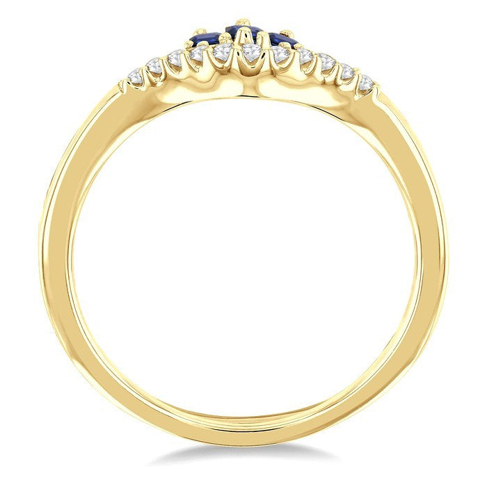 2.55X1.8 MM Octagon Shape Sapphire and 1/6 Ctw Chevron Round Cut Diamond Precious Ring in 14K Yellow Gold