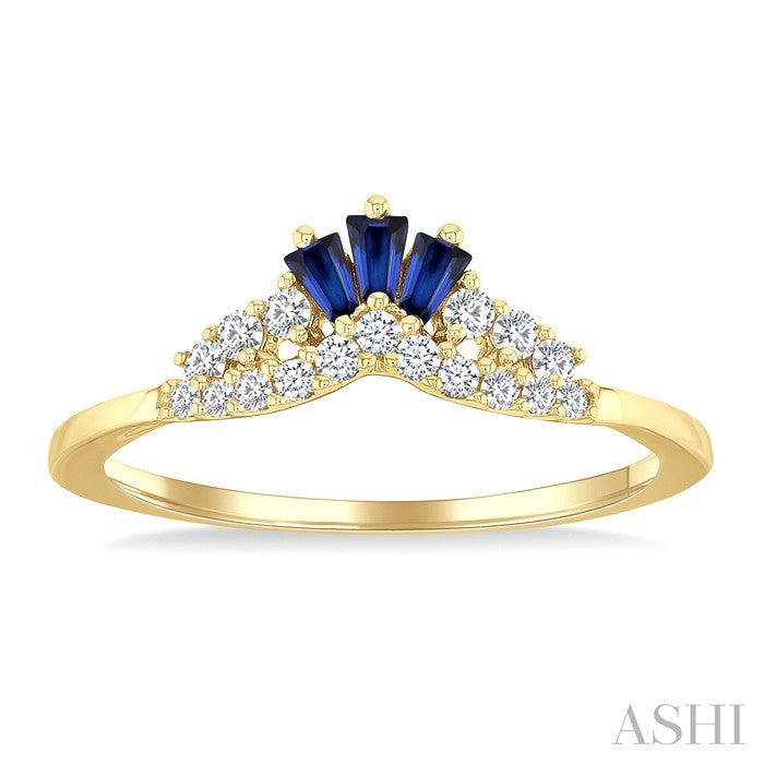 2.55X1.8 MM Octagon Shape Sapphire and 1/6 Ctw Chevron Round Cut Diamond Precious Ring in 14K Yellow Gold