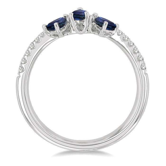 4X3 MM Pear Shape Sapphire and 1/5 Ctw Round Cut Diamond Precious Band in 14K White Gold