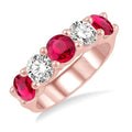 5 MM Round Shape Ruby and 1 Ctw Round Cut Diamond 5-Stone Precious Band in 14K Rose Gold