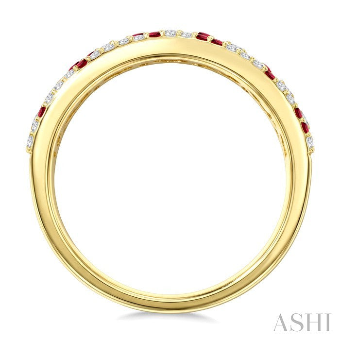 2 MM Round Shape Ruby and 3/8 Ctw Round Cut Diamond Precious Band in 14K Yellow Gold