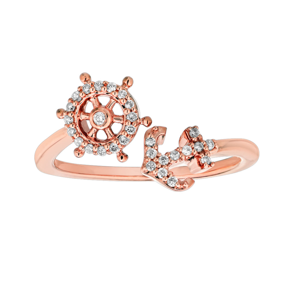 Diamond Anchor Ship Wheel Ring