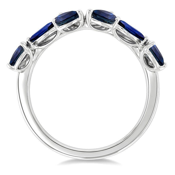 4X3 MM Pear Shape Sapphire and 5X2.5 MM Marquise Shape Sapphire and 1/6 Ctw Round Cut Diamond Chevron Fashion Precious Band in 14K White Gold