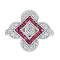 Diamond and Genuine Ruby Clover Shaped Vintage Style Ring