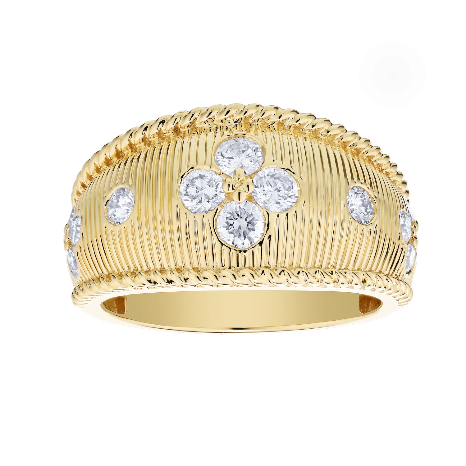 Diamond Round Burnish Set Texture Twisted Rope Edged Dome Ring 