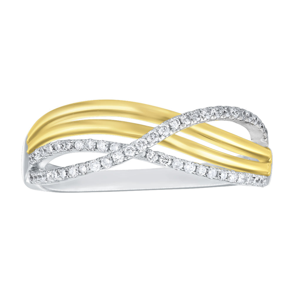 Diamond Two Tone Swirl CrossOver Ring