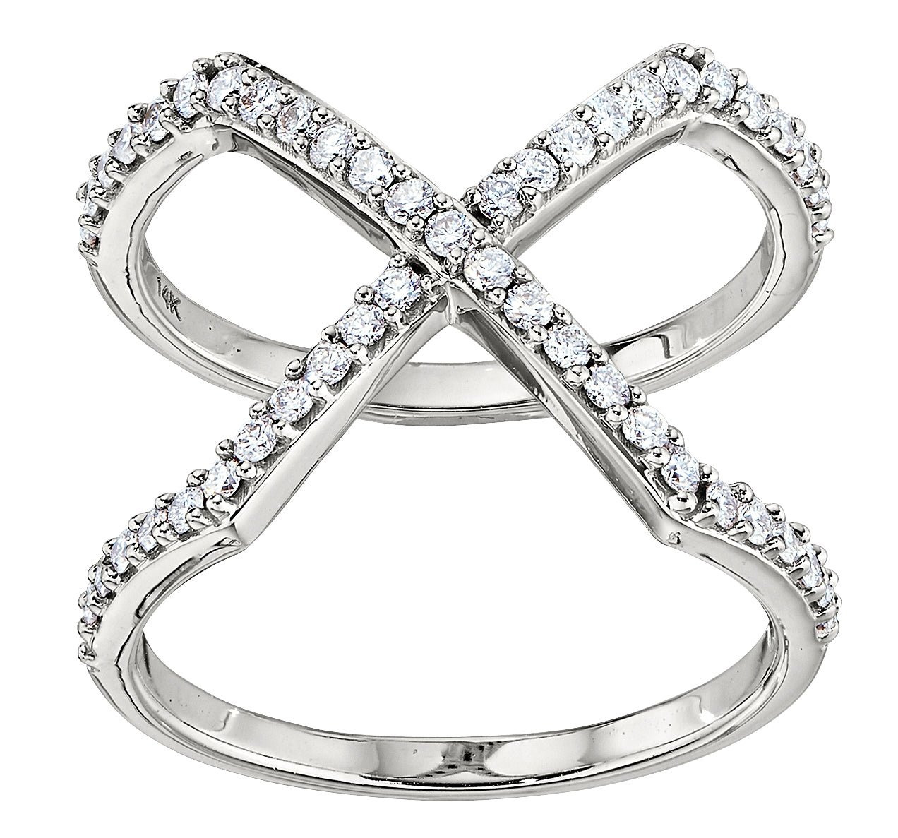 Diamond Round Outline Open "X" Ring