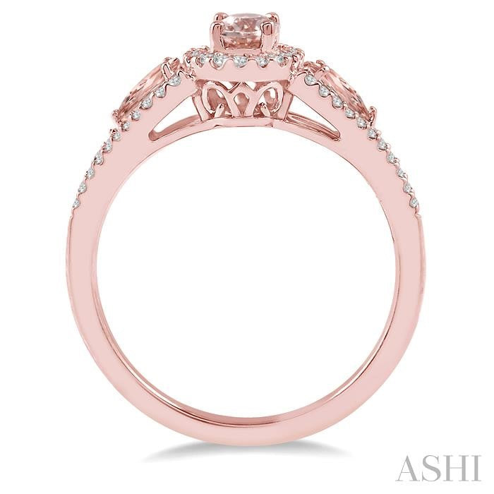 6x4 MM Oval Cut and 5x3 MM Pear Cut Morganite and 1/5 Ctw Round Diamond Semi-Precious Ring in 10K Rose Gold