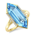 22X8 MM Evoque Gemstones Hexagon Shape Blue Topaz and 1/10 Ctw Round Cut Diamond Semi-Precious Ring in 14K Yellow Gold