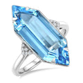 22X8 MM Evoque Gemstones Hexagon Shape Blue Topaz and 1/20 Ctw Round Cut Diamond Semi-Precious Ring in 14K White Gold