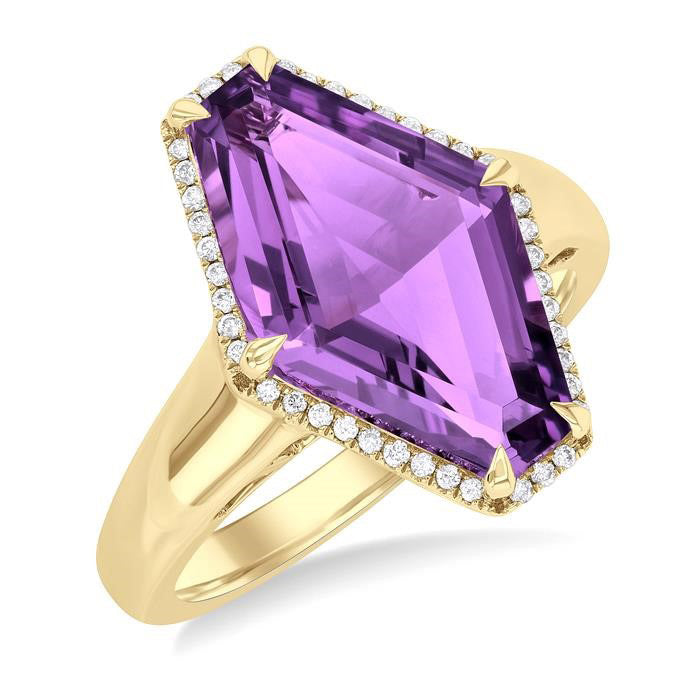 Hexagon Shape Gemstone & Halo Diamond Ring