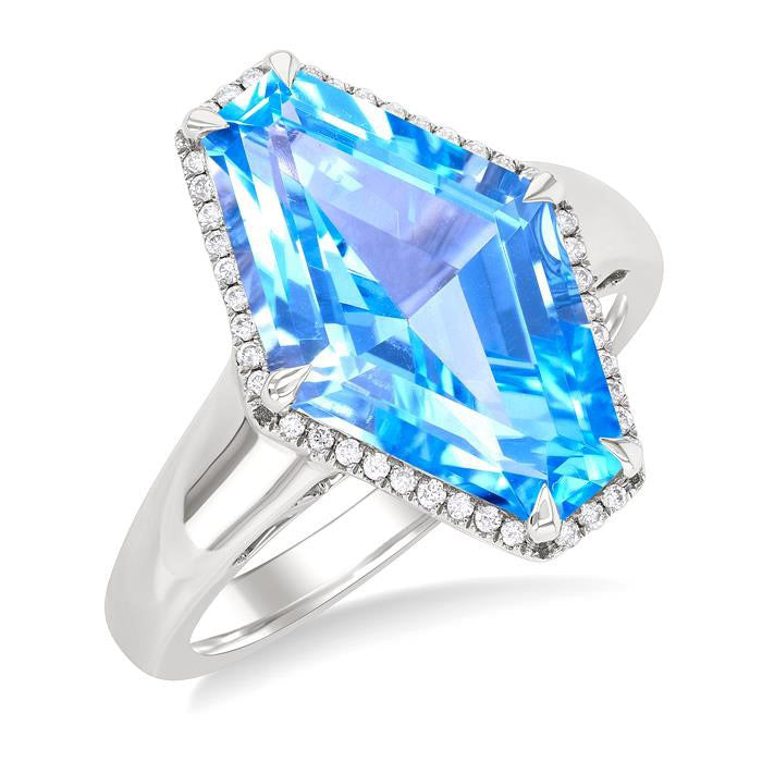 Hexagon Shape Gemstone & Halo Diamond Ring