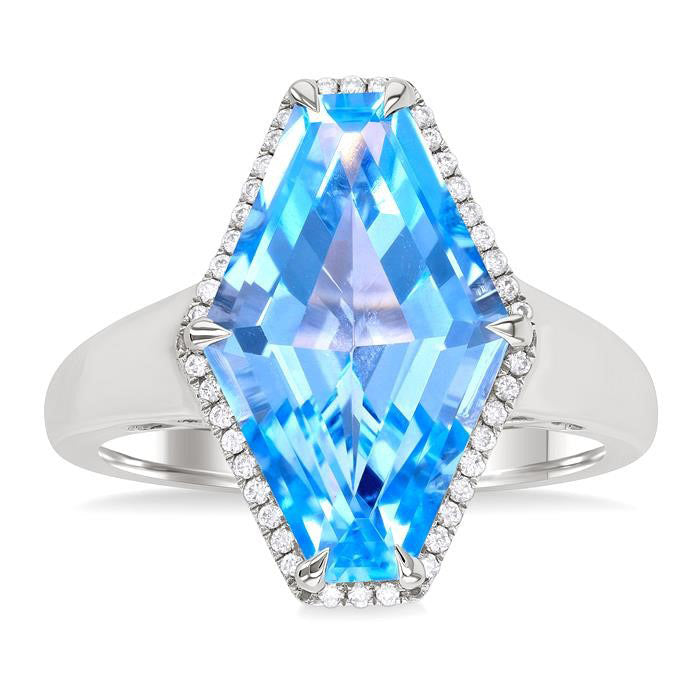 Hexagon Shape Gemstone & Halo Diamond Ring