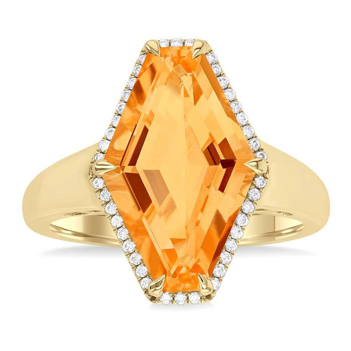 Hexagon Shape Gemstone & Halo Diamond Ring