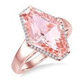 16X10 MM Evoque Gemstones Hexagon Shape Morganite and 1/10 Ctw Round Cut Diamond Halo Semi-Precious Ring in 14K Rose Gold
