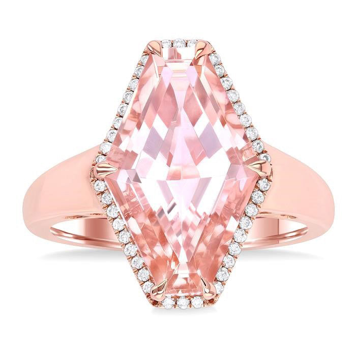 Hexagon Shape Gemstone & Halo Diamond Ring