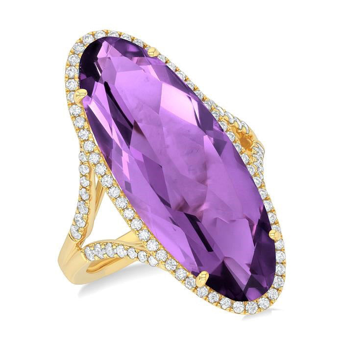 Oval Shape Gemstone & Halo Diamond Ring