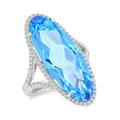 26X10 MM Evoque Gemstones Oval Shape Blue Topaz and 1/2 Ctw Round Cut Diamond Halo Semi-Precious Ring in 14K White Gold