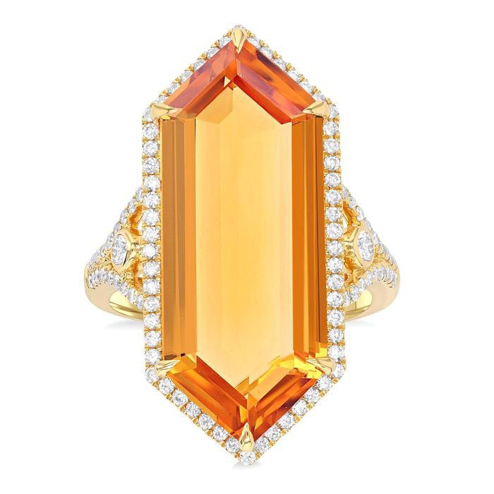 Hexagon Shape Gemstone & Halo Diamond Ring