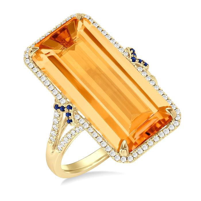 Emerald Shape Gemstone & Halo Diamond Ring