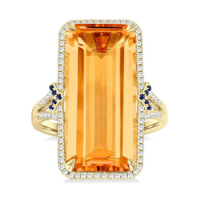 Emerald Shape Gemstone & Halo Diamond Ring