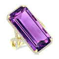 26X12 MM Evoque Gemstones Emerald Shape Amethyst and 1/2 Ctw Round Cut Diamond Halo Semi-Precious Ring in 14K Yellow Gold
