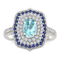 7x5 MM Oval Shape Aquamarine and 1.25 MM Round Shape Sapphire and 1/3 Ctw Round Cut Diamond Precious & Semi-Precious Fashion Ring in 14K White Gold