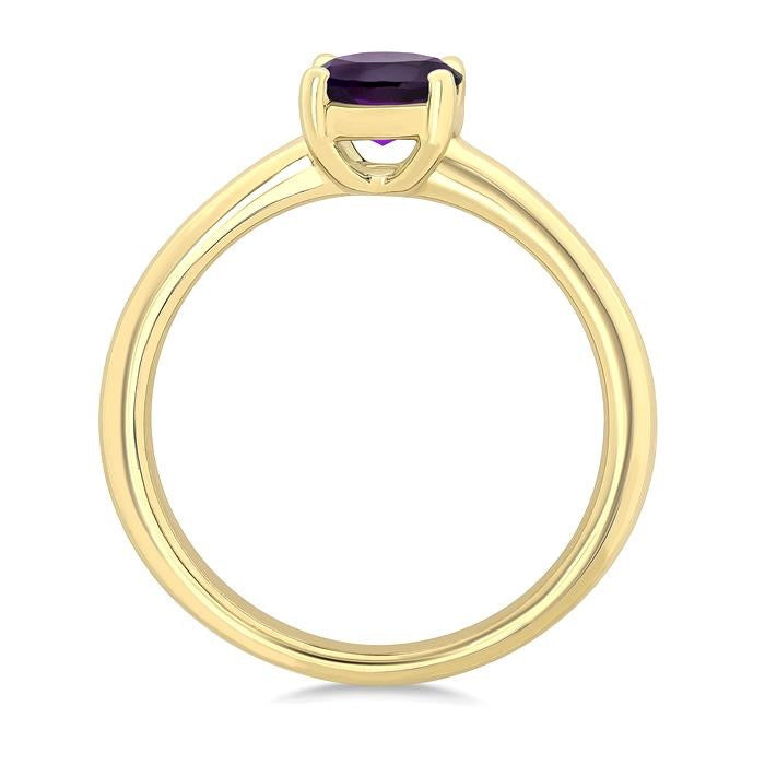 8X6 MM Oval Cut Amethyst Semi-Precious Solitaire Ring in 14K Yellow Gold