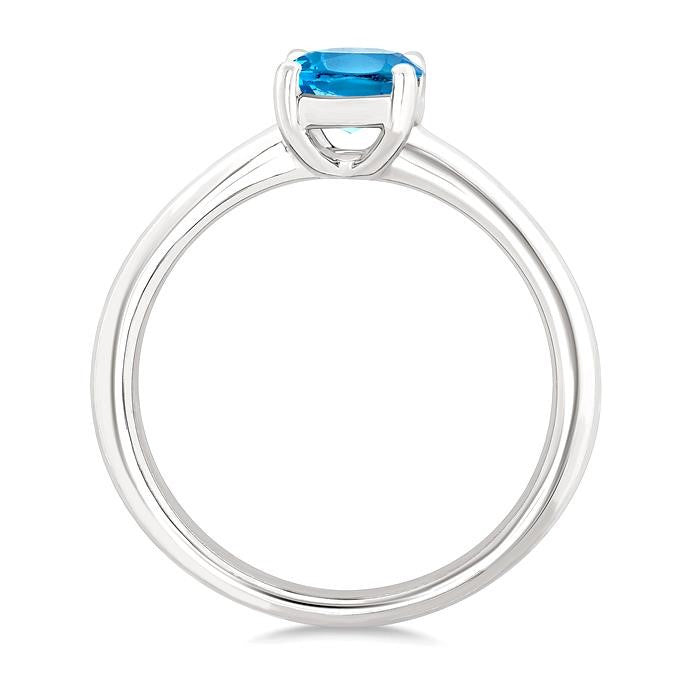 8X6 MM Oval Cut Blue Topaz Semi-Precious Solitaire Ring in 14K White Gold