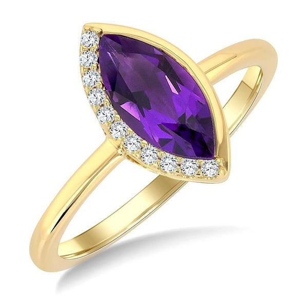 1/20 Ctw 10X5 MM Marquise Cut Amethyst and Round Cut Diamond Semi-Precious Fashion Ring in 10K Yellow Gold