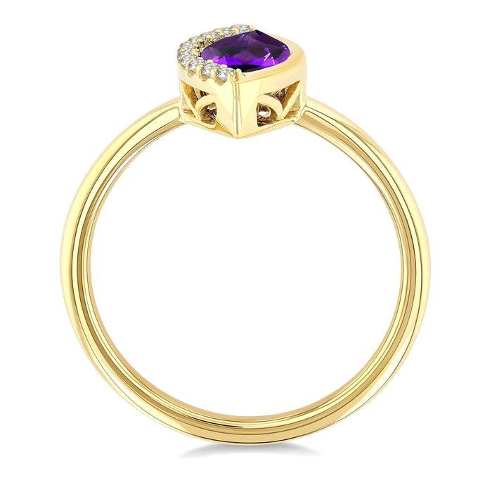1/20 Ctw 10X5 MM Marquise Cut Amethyst and Round Cut Diamond Semi-Precious Fashion Ring in 10K Yellow Gold