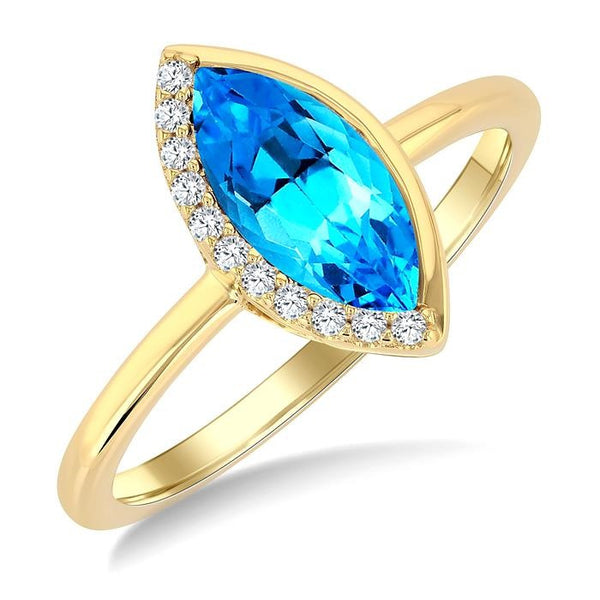 1/20 Ctw 10X5MM Marquise Cut Blue Topaz and Round Cut Diamond Semi-Precious Fashion Ring in 10K Yellow Gold
