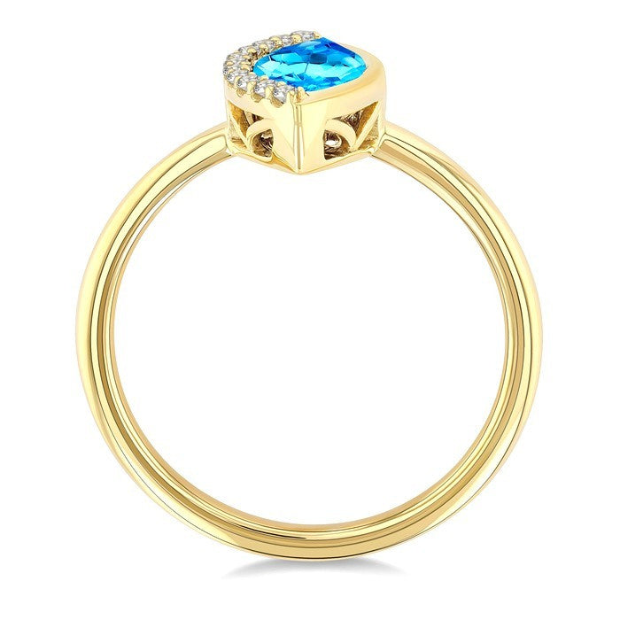1/20 Ctw 10X5MM Marquise Cut Blue Topaz and Round Cut Diamond Semi-Precious Fashion Ring in 10K Yellow Gold
