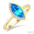 1/20 Ctw 10X5MM Marquise Cut Blue Topaz and Round Cut Diamond Semi-Precious Fashion Ring in 10K Yellow Gold