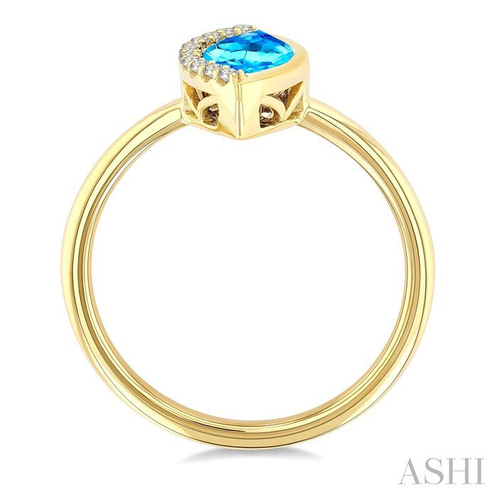 1/20 Ctw 10X5MM Marquise Cut Blue Topaz and Round Cut Diamond Semi-Precious Fashion Ring in 10K Yellow Gold