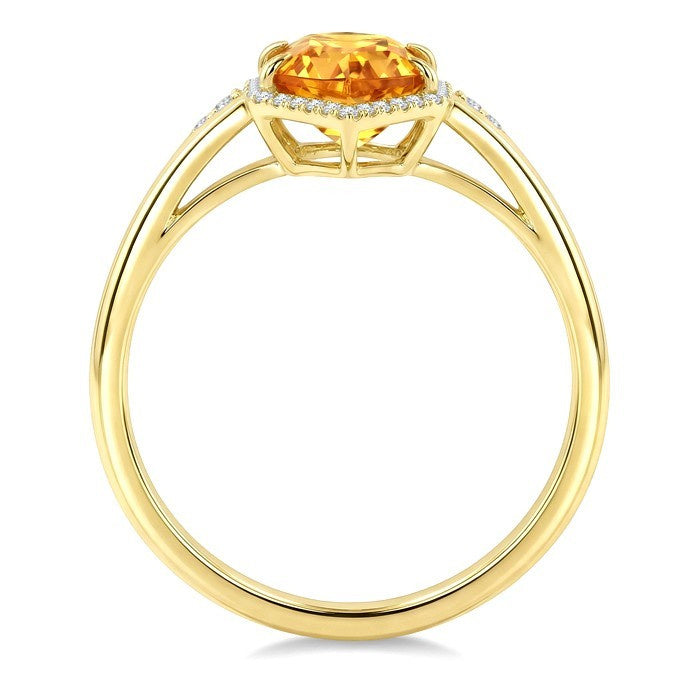 16X6 MM Evoque Gemstone Hexagon Shape Citrine and 1/5 Ctw Round Cut Diamond Semi-Precious Ring in 10K Yellow Gold