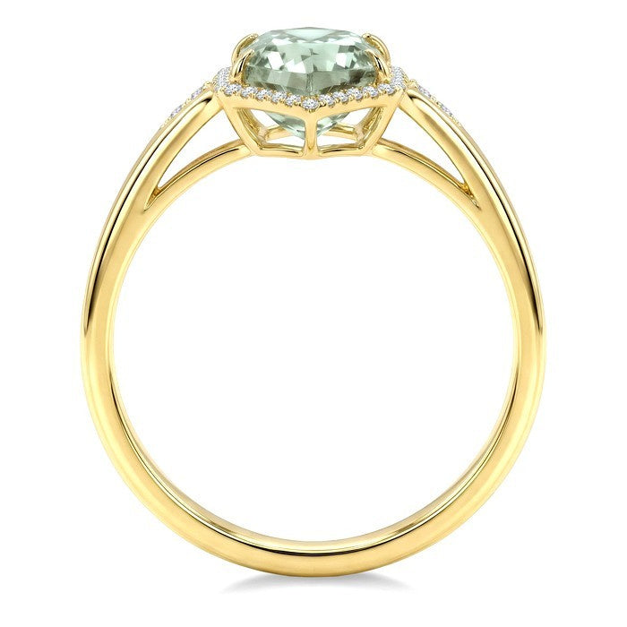 16X6 MM Evoque Gemstone Hexagon Shape Green Amethyst and 1/5 Ctw Round Cut Diamond Semi-Precious Ring in 10K Yellow Gold