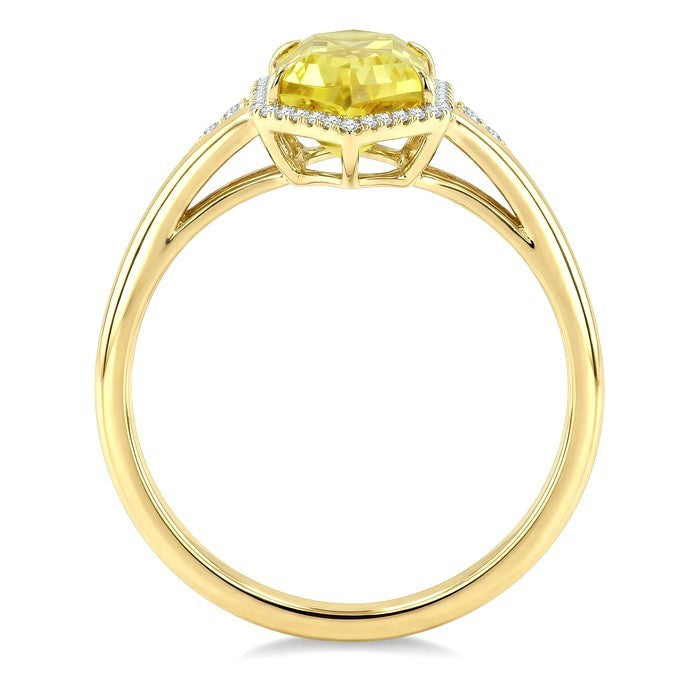 16X6 MM Evoque Gemstones Hexagon Shape Lemon Quartz and 1/5 Ctw Round Cut Diamond Semi-Precious Ring in 10K Yellow Gold