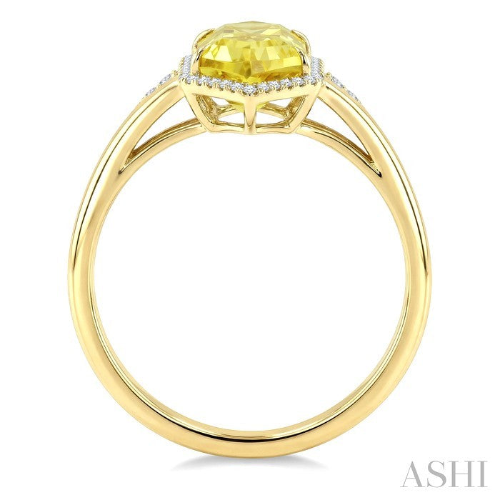 16X6 MM Evoque Gemstones Hexagon Shape Lemon Quartz and 1/5 Ctw Round Cut Diamond Semi-Precious Ring in 10K Yellow Gold