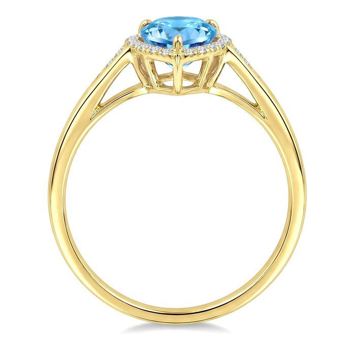 16X6 MM Evoque Gemstones Pear Shape Blue Topaz and 1/6 Ctw Round Cut Diamond Semi-Precious Ring in 14K Yellow Gold